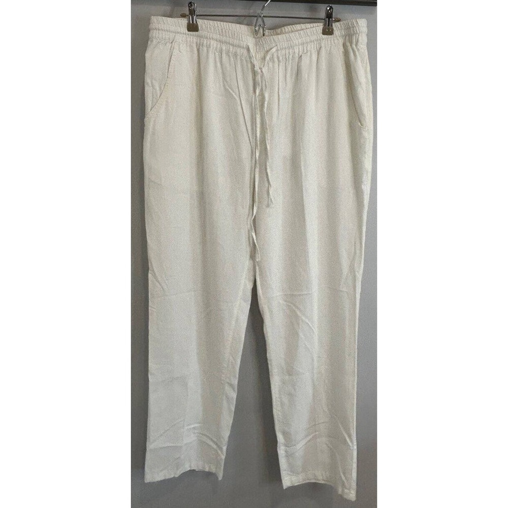 Isle Bay Linens White Linen Blend Pull On Drawstring Mens Pants 33" Inseam 38